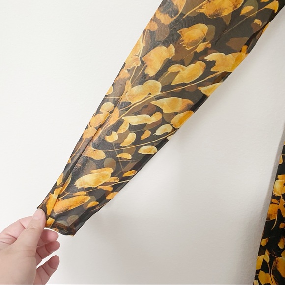 Sau Lee Michella Leaf Print Midi Dress Plunge Black Marigold Spring Boho Size 2 - Picture 12 of 15